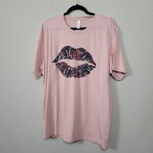 Bella + Canvas Womens Pink Short Sleeve Crew Neck Lips‎ Graphic T Shirt Size XL